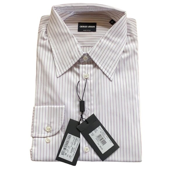 NEW $595 Giorgio Armani Black Label Dress Shirt! e 43 US 17 LongWhite Striped